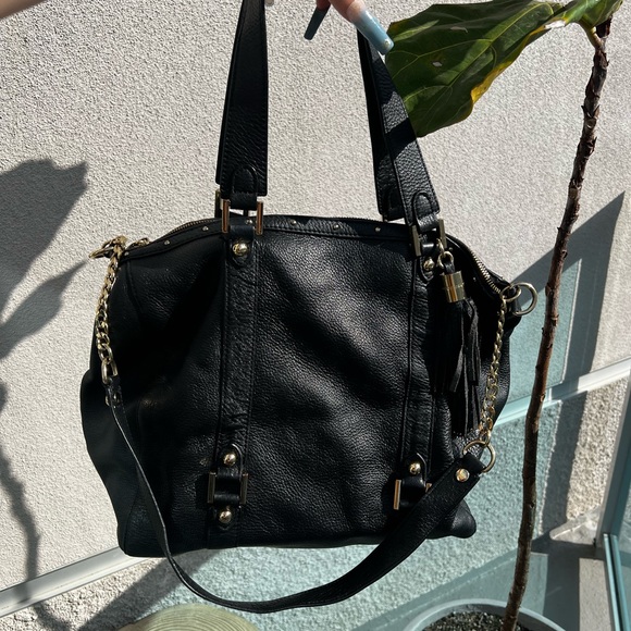 RARE Black Leather Juicy Couture Deveo Leather Tote Bag ꧂